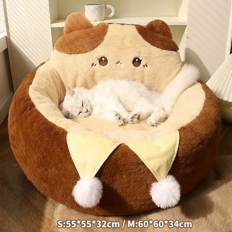 Round pet bed for cats and dogs with soft cushion and polyester cover