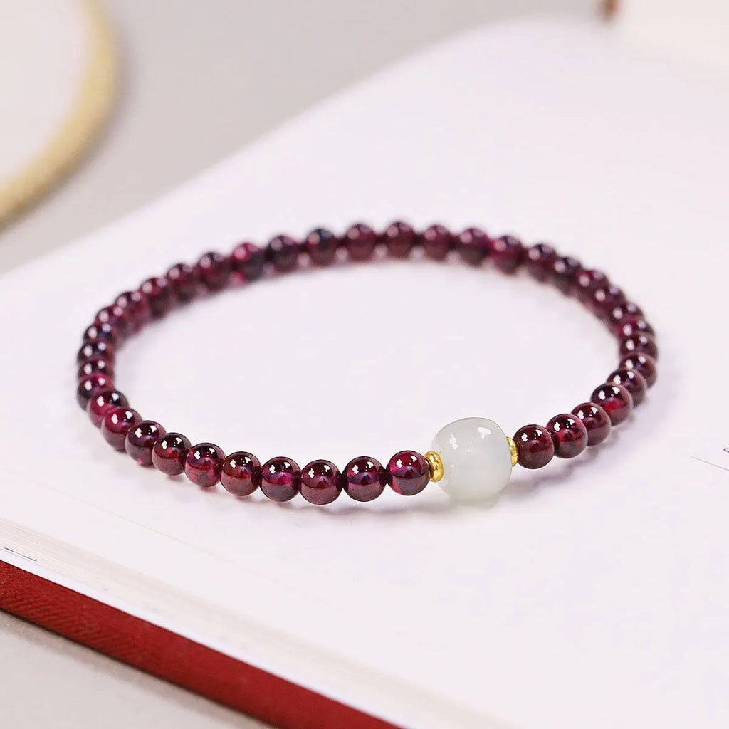 Natural garnet bracelet with 4mm or 6mm beads and adjustable 18mm U-shaped metal clasp
