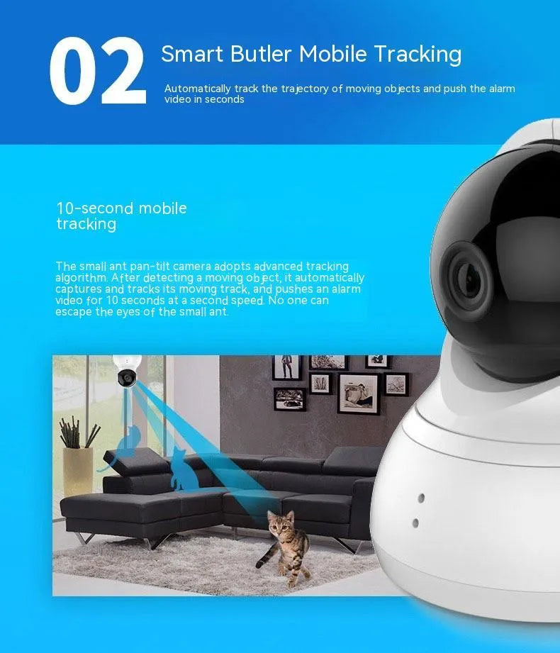 White HD night vision 360-degree surveillance wireless WiFi camera with wall mount for indoor home security monitoring