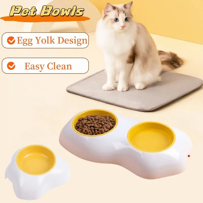Double dog bowls in blue plastic with non-slip legs for pet food and water