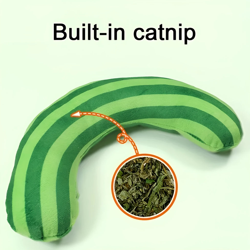 Striped pattern cat pillow toy set with noise-making functions and built-in catnip measuring 23x20cm