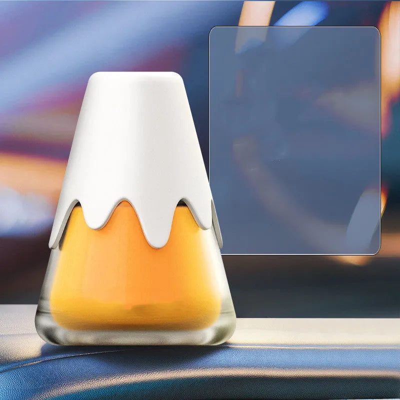 Snow mountain cup car aromatherapy diffuser in purple bouquet, vibrant lime, laurel haze, or deep sea fog blue