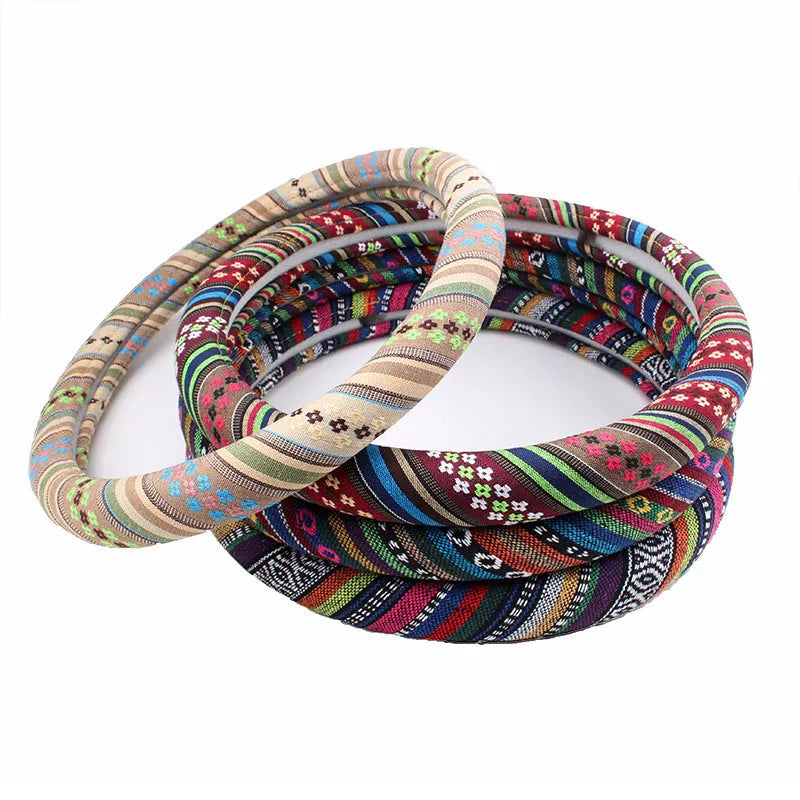 Ethnic style old coarse cloth car steering wheel cover with textured weave, 38cm fit