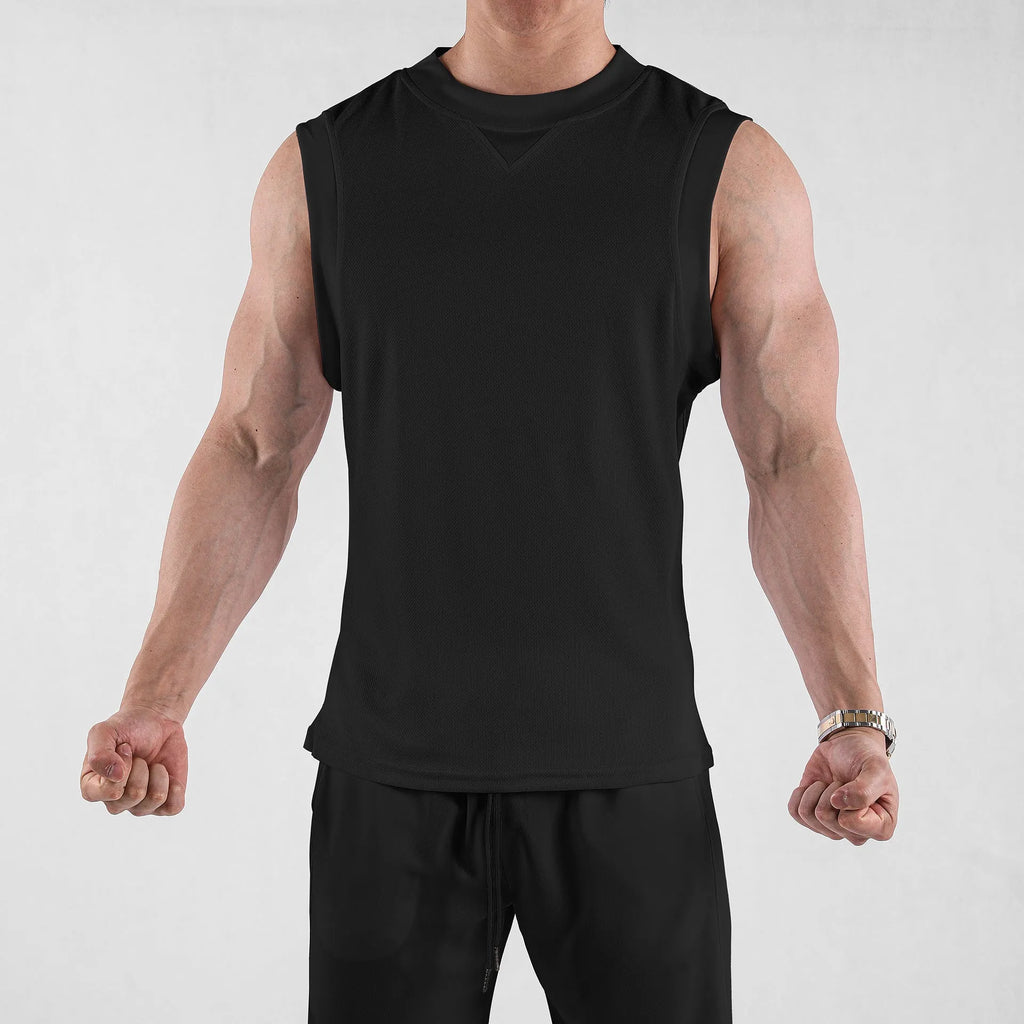 Men's loose fit summer sports vest in white and black colours with chemical fibre blend fabric