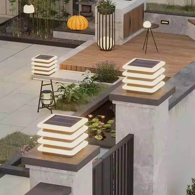 Stainless steel square solar pillar lamp 30cm height for outdoor wall mounting