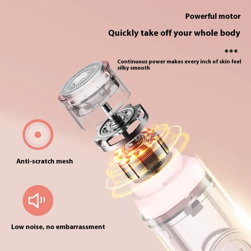 Portable electric depilator in pink or white colour with USB charging cable