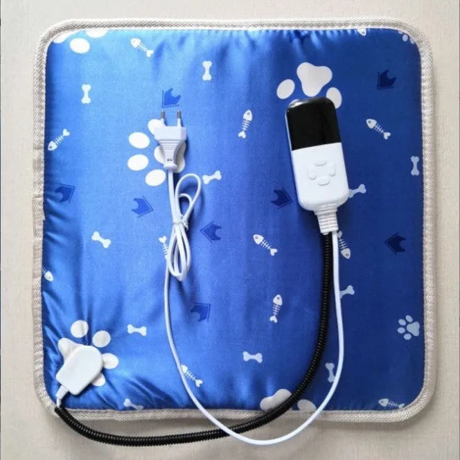 Electric warming pad for dogs and cats with waterproof leather surface, US standard plug, and grey cloth cover in 45x45cm or 45x70cm