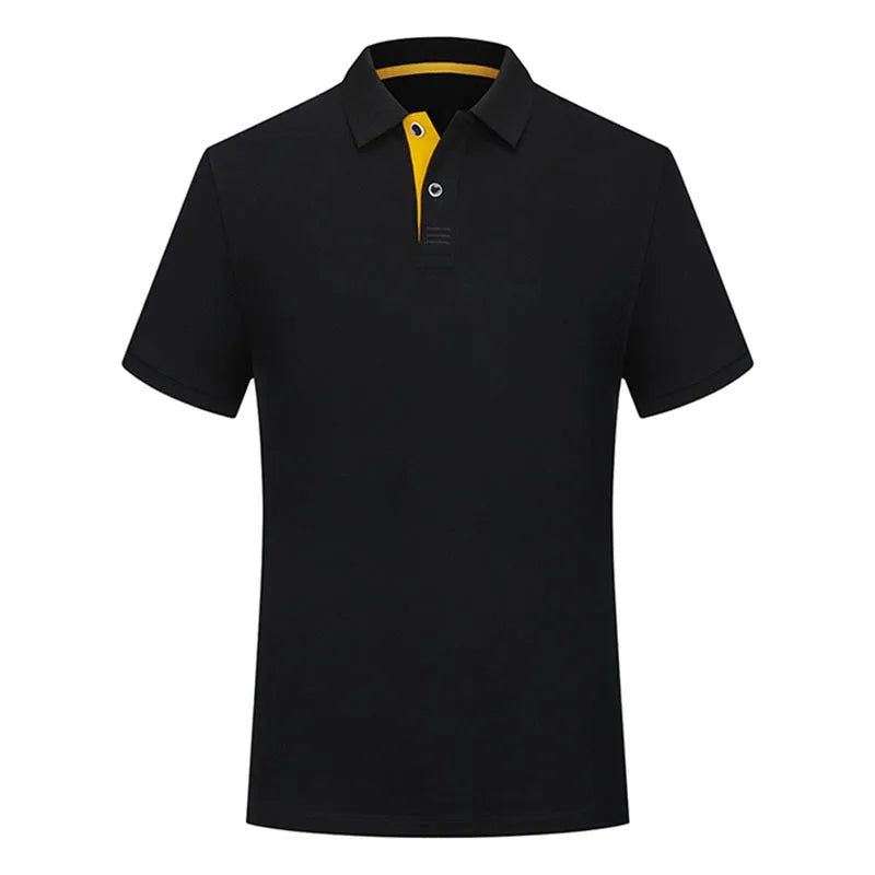 Solid colour cotton polo collar casual t-shirt with short sleeves, available in ten colours and sizes S to 4XL