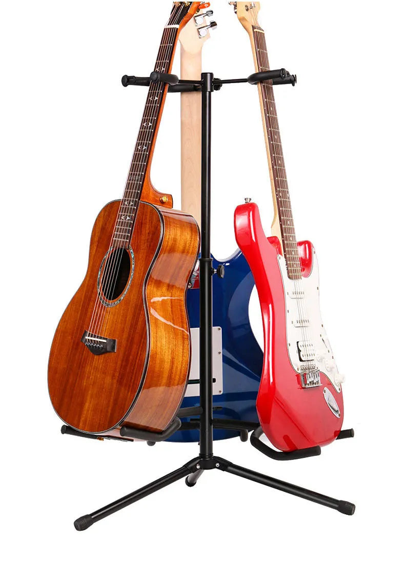 Black iron vertical double-headed adjustable guitar stand for acoustic and electric guitars