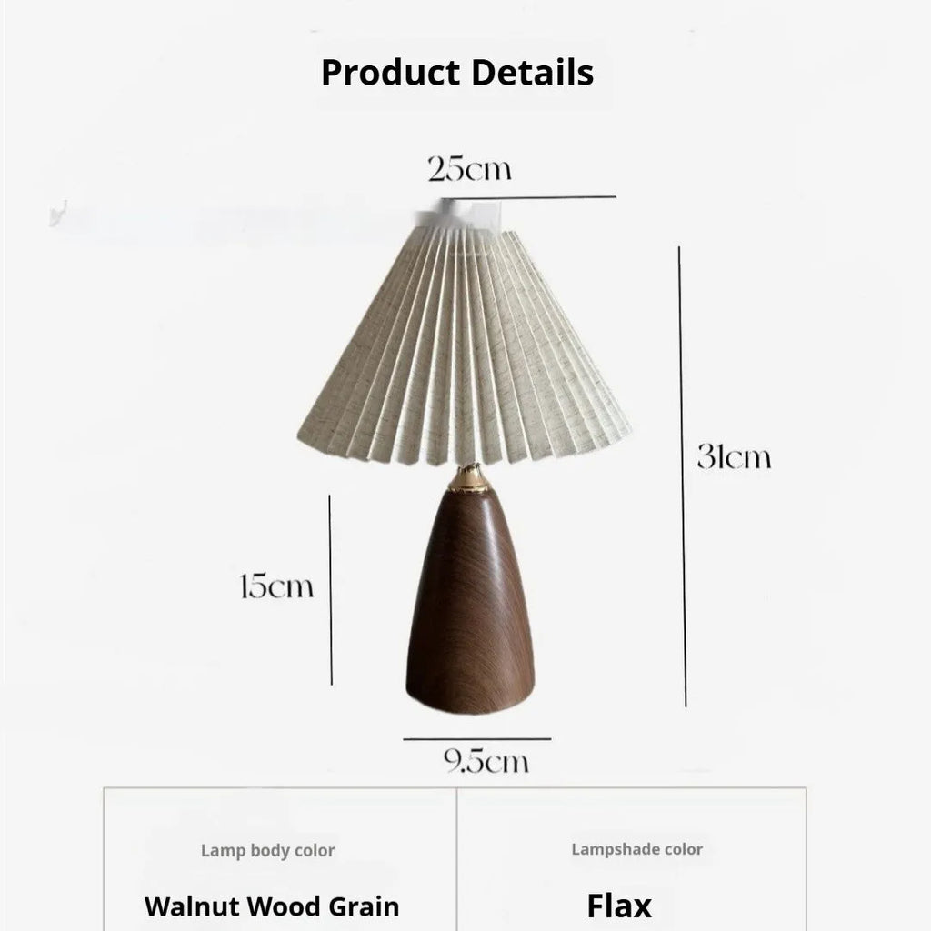 Nordic retro ceramic table lamp with a pleated tapered floral shade on a bedside table.