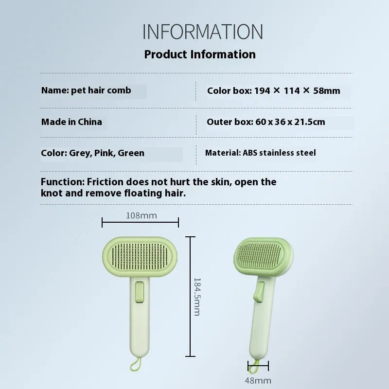 Large pet grooming comb for cats and dogs in light green, pink or light grey colour options
