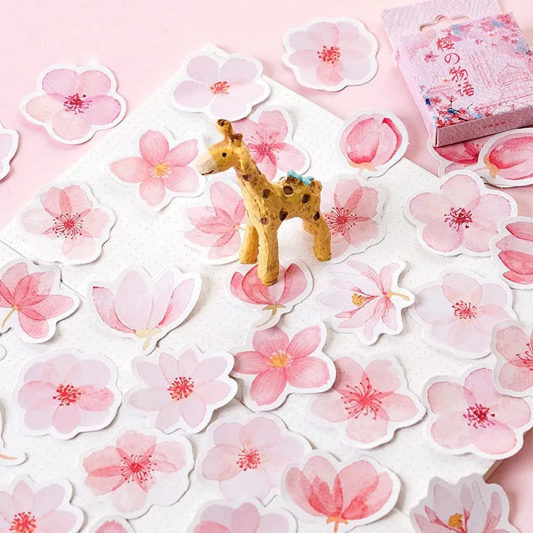 Sakura Story romantic sticker DIY material 45 sheets self-adhesive paper pink watercolor design