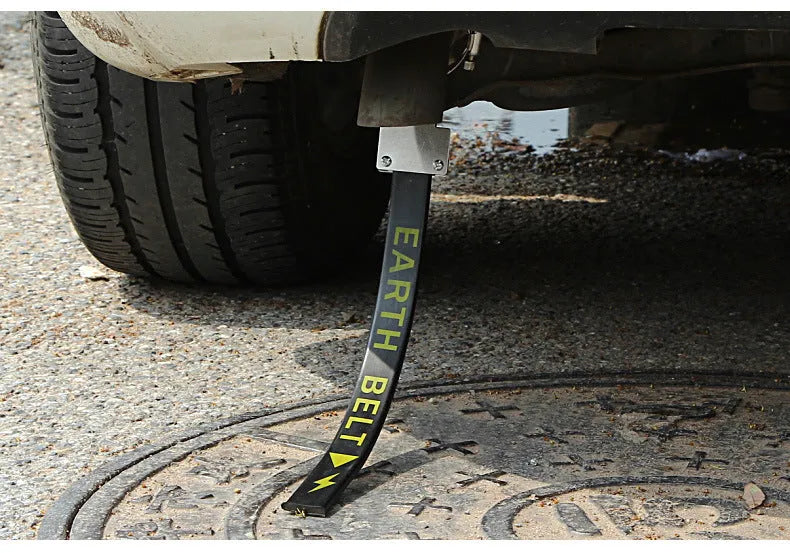 Black rubber vehicle electrostatic grounding belt measuring 37cm long with copper wire core.