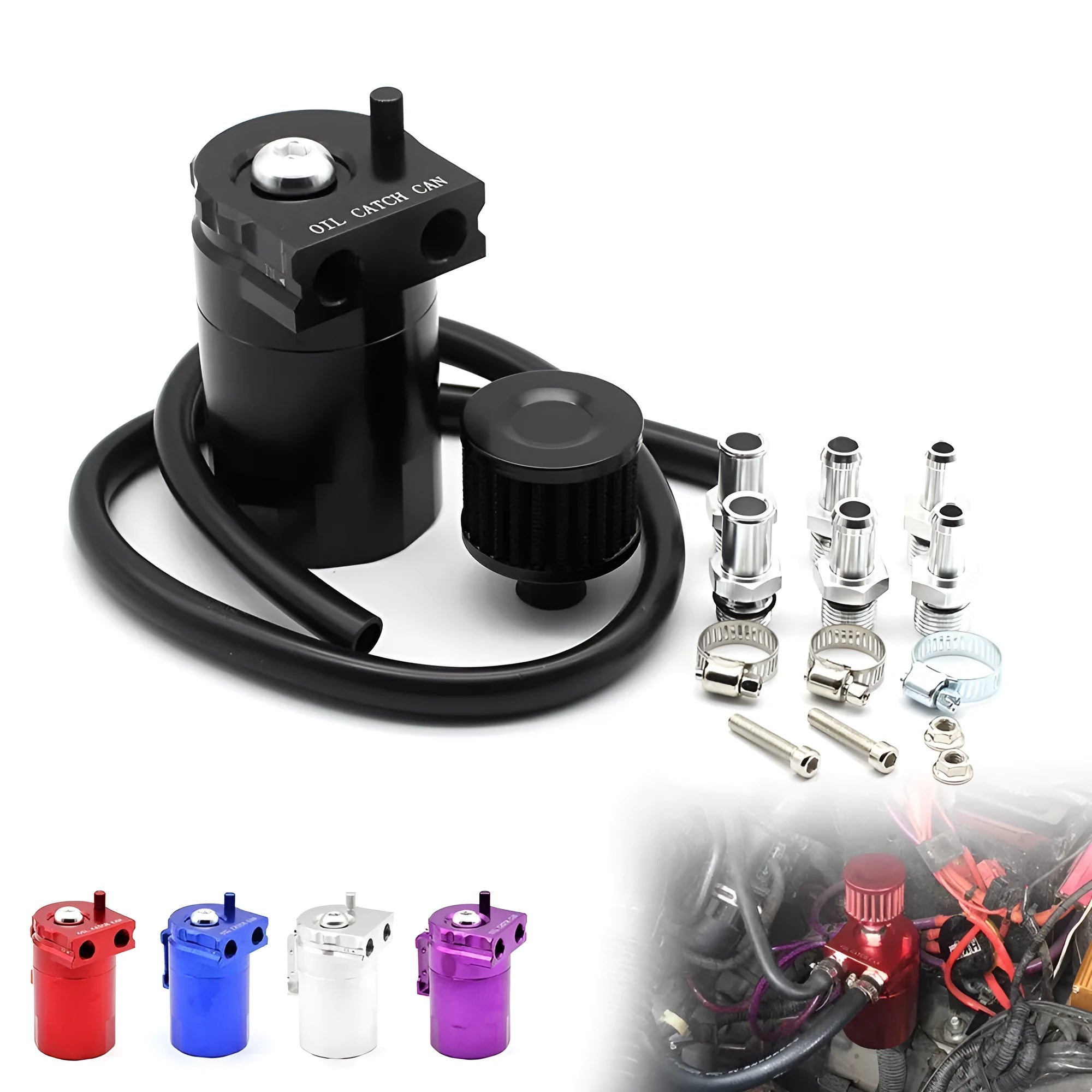 Aluminium alloy car engine oil breather pot in choice of four colours for modification projects