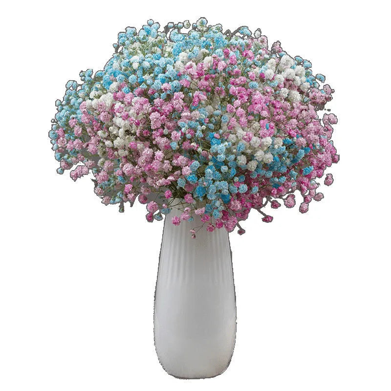 Starry sky dried flowers bouquet in a living room, simple style, bottle not included