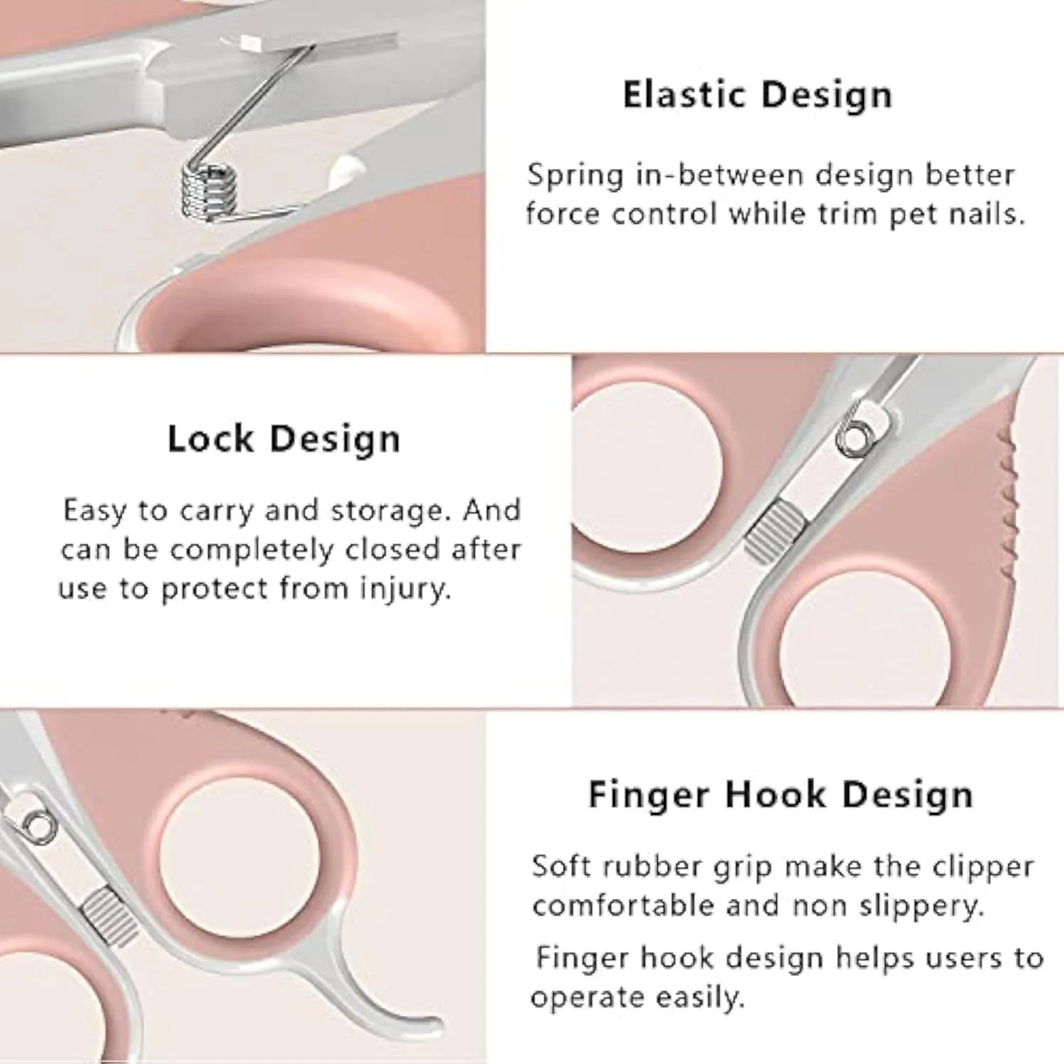 Grey and pink angled cat nail clippers with safety guard and rubberised handles.