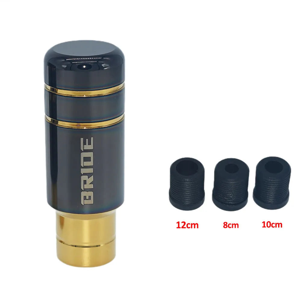 Roasted blue stainless steel car gear shift head with three black rubber installation sleeves