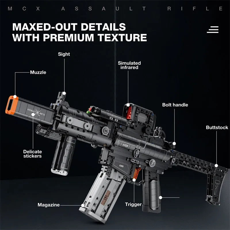 77025 assault rifle building block set for teenagers, small plastic particles, colour box packaging