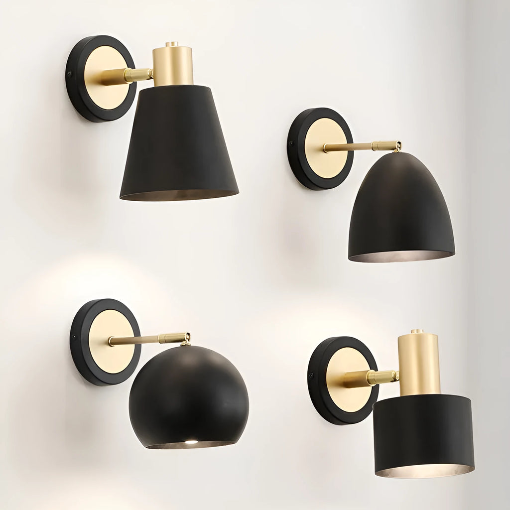 Nordic style iron wall lamp with adjustable LED light on a plain wall.