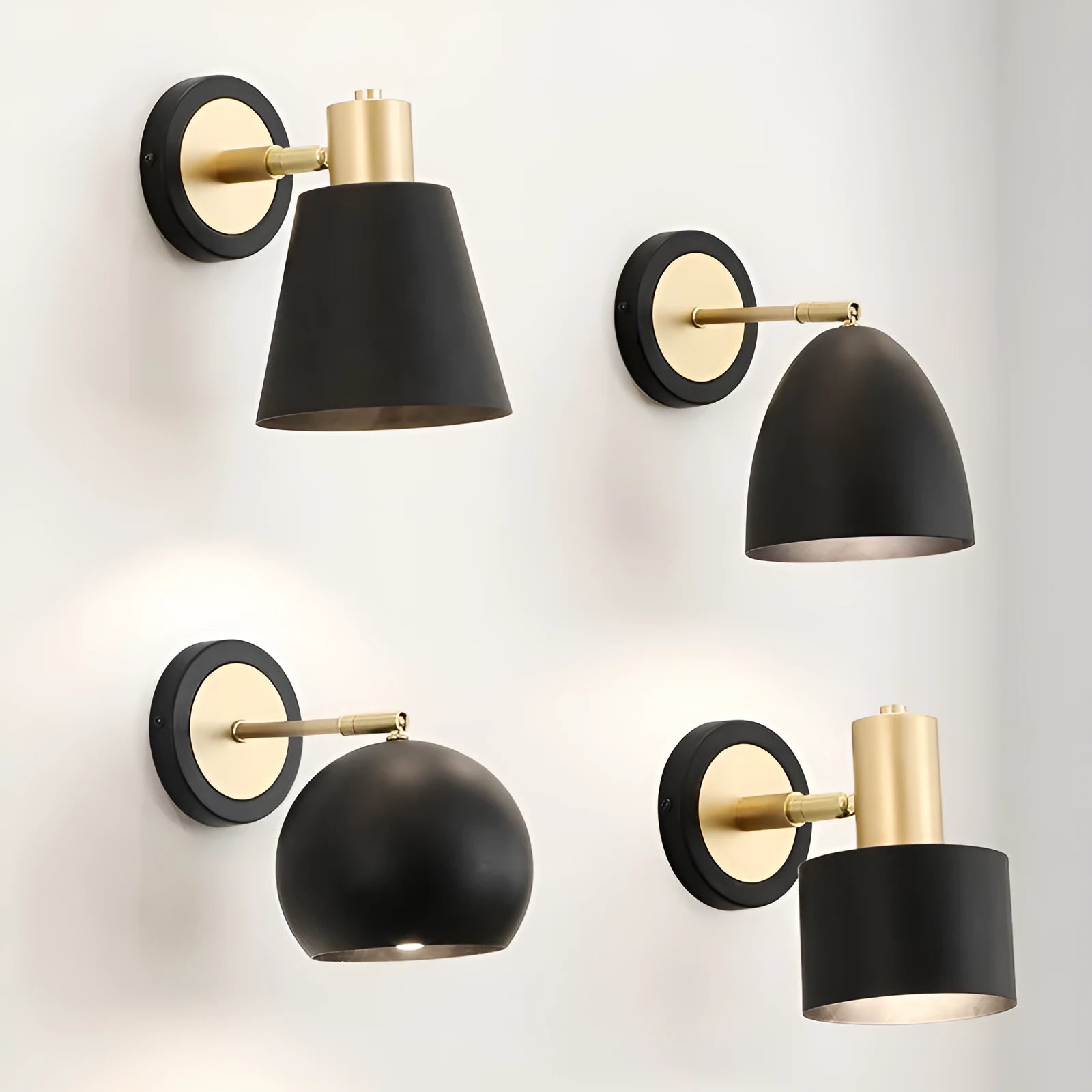 Nordic style iron wall lamp with adjustable LED light on a plain wall.