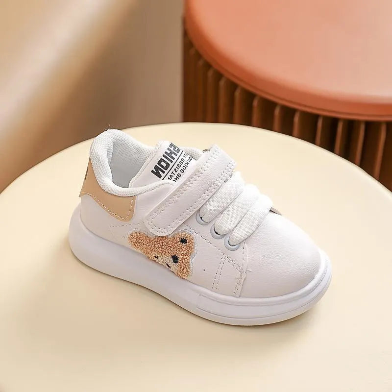 Baby Bear cartoon pattern kids sports shoes in black, green and khaki colours