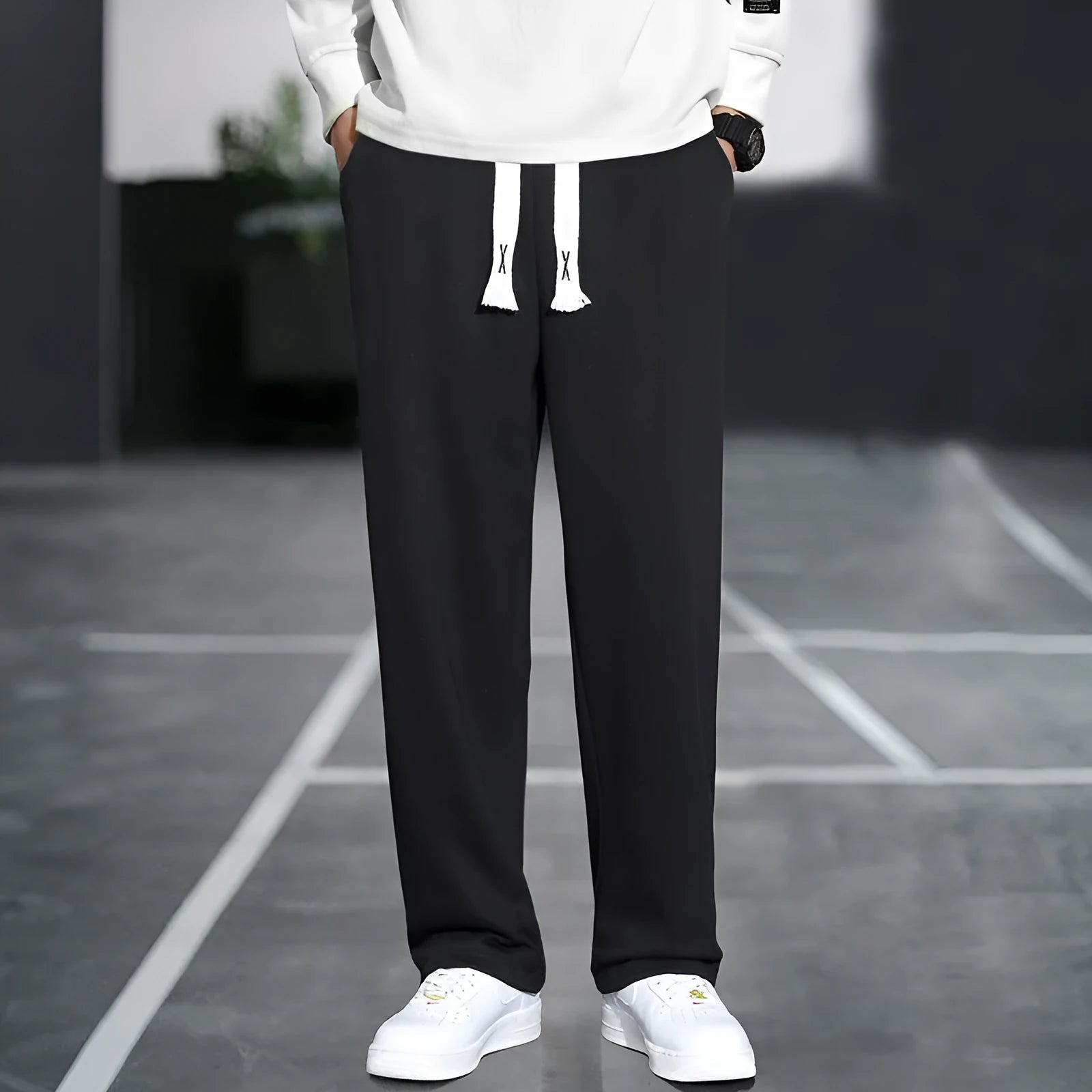 Men's casual bamboo fibre sports trousers with high waist and multiple pockets in grey colour