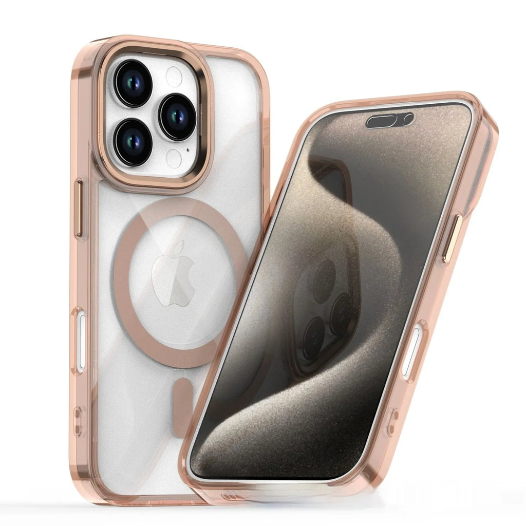 Magnetic wireless transparent drop-resistant protective cover for iPhone, TPU acrylic metal back, transparent black