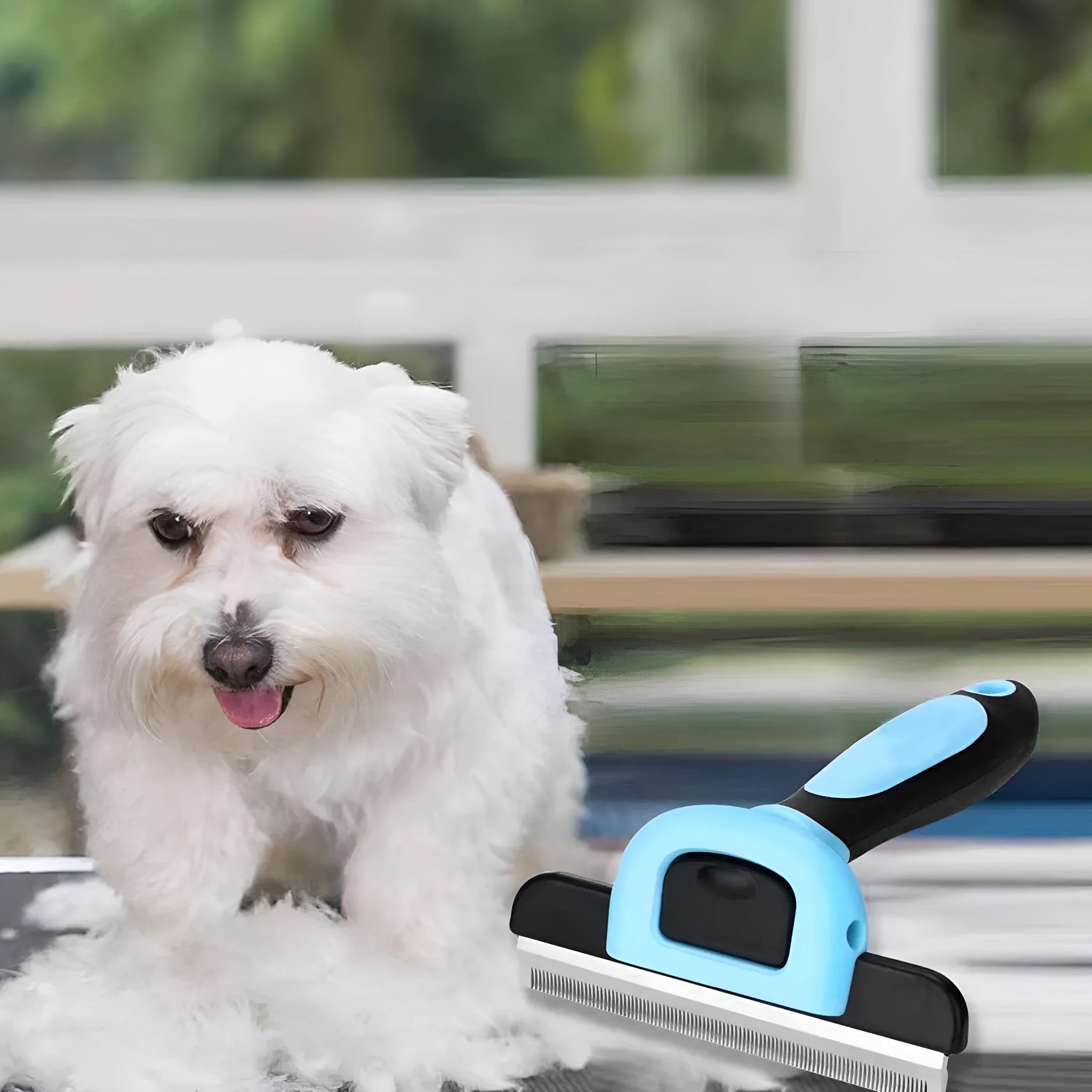 Large blue removable knot opener pet hair removal comb for dogs, 13.5 x 10.5 x 5 cm, stainless steel