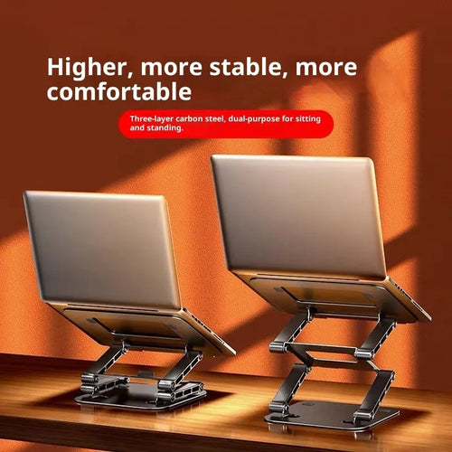 Three-layer adjustable carbon steel laptop stand for laptops under 15.6 inches, available in Bright Moon Silver or Polar Night Gray
