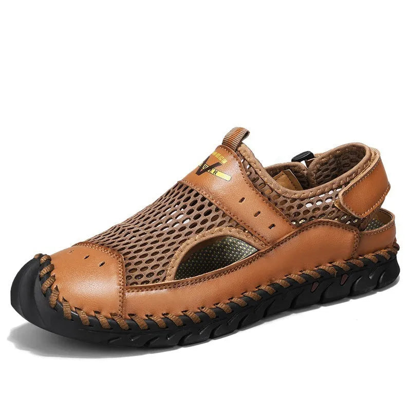 Men's brown breathable mesh low-top casual pumps with a round toe and elastic band