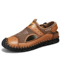 Men's brown breathable mesh low-top casual pumps with a round toe and elastic band