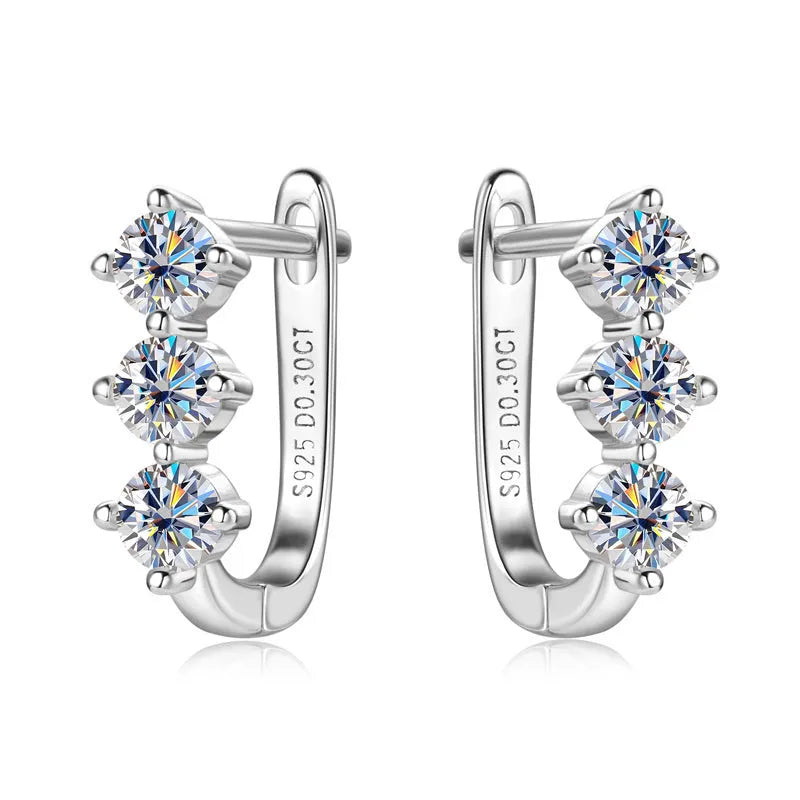 Silver moissanite earrings in gold finish with 0.3 carat round U-shaped geometric design for women