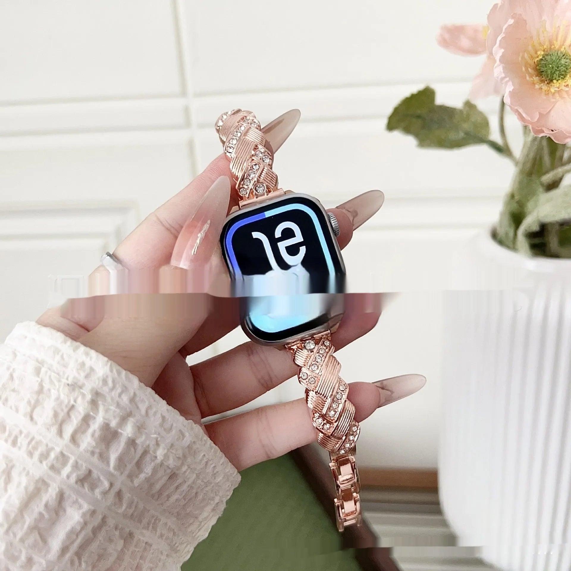 Personalised twist diamond pattern zinc alloy metal Apple Watch strap in multiple colour options