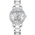 Butterfly diamond-encrusted women's watch with calendar and steel strap in pink dial