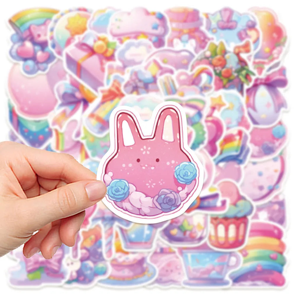 Pack of 50 sheets of cute candy-themed waterproof decorative stickers for crafts.
