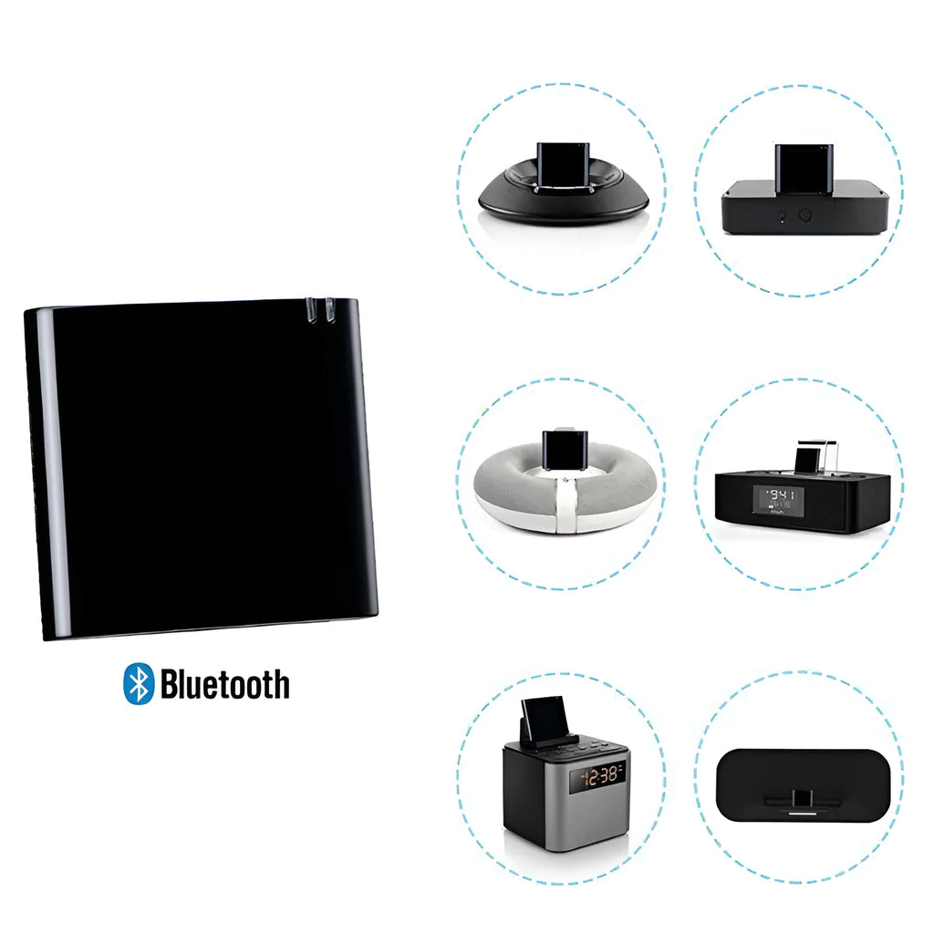 Bluetooth audio adapter with 30-pin connector for Apple receiver speaker