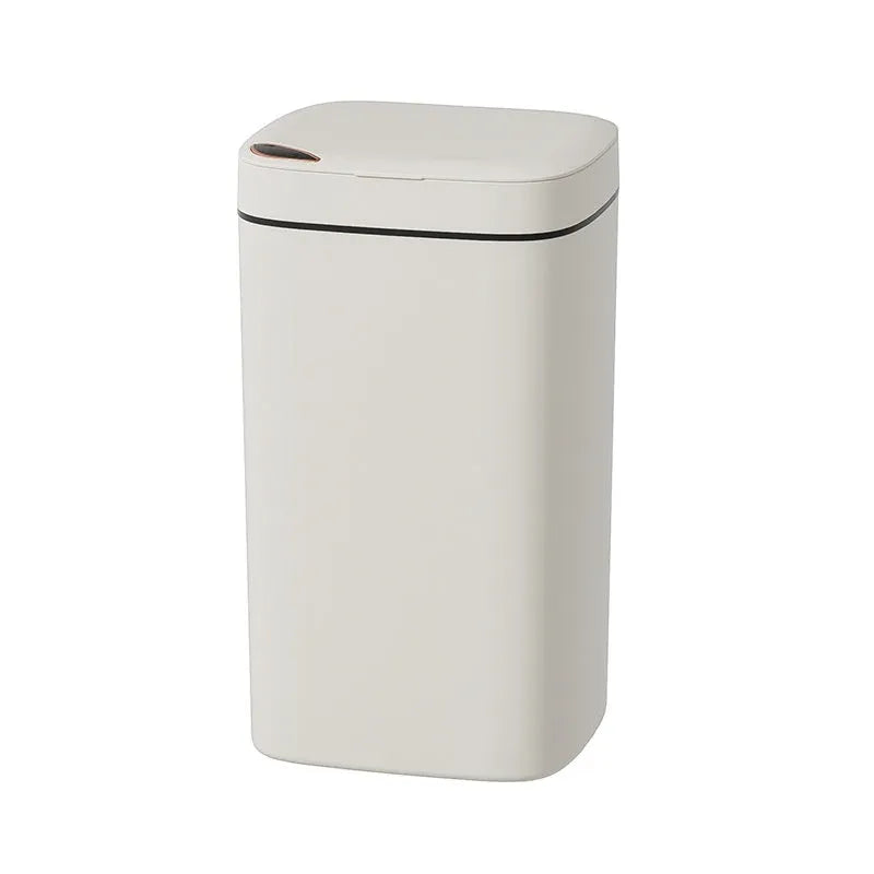 Square automatic induction kitchen bin with sensor lid and internal waste sorting compartments.