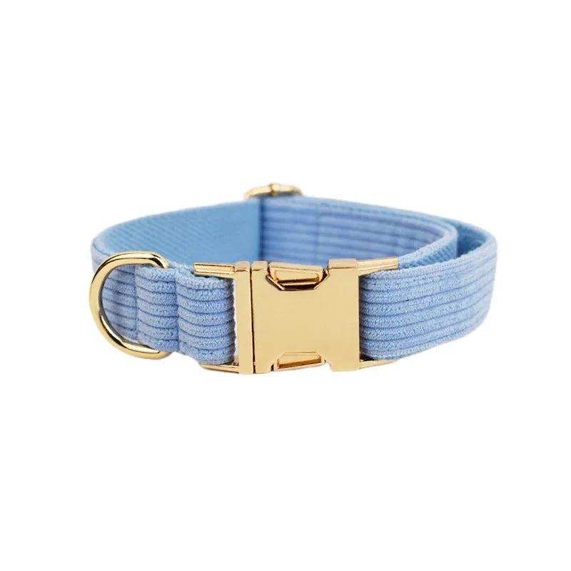 Corduroy Series pet dog collar in polyester, shown on a dog, available in multiple sizes and colours.