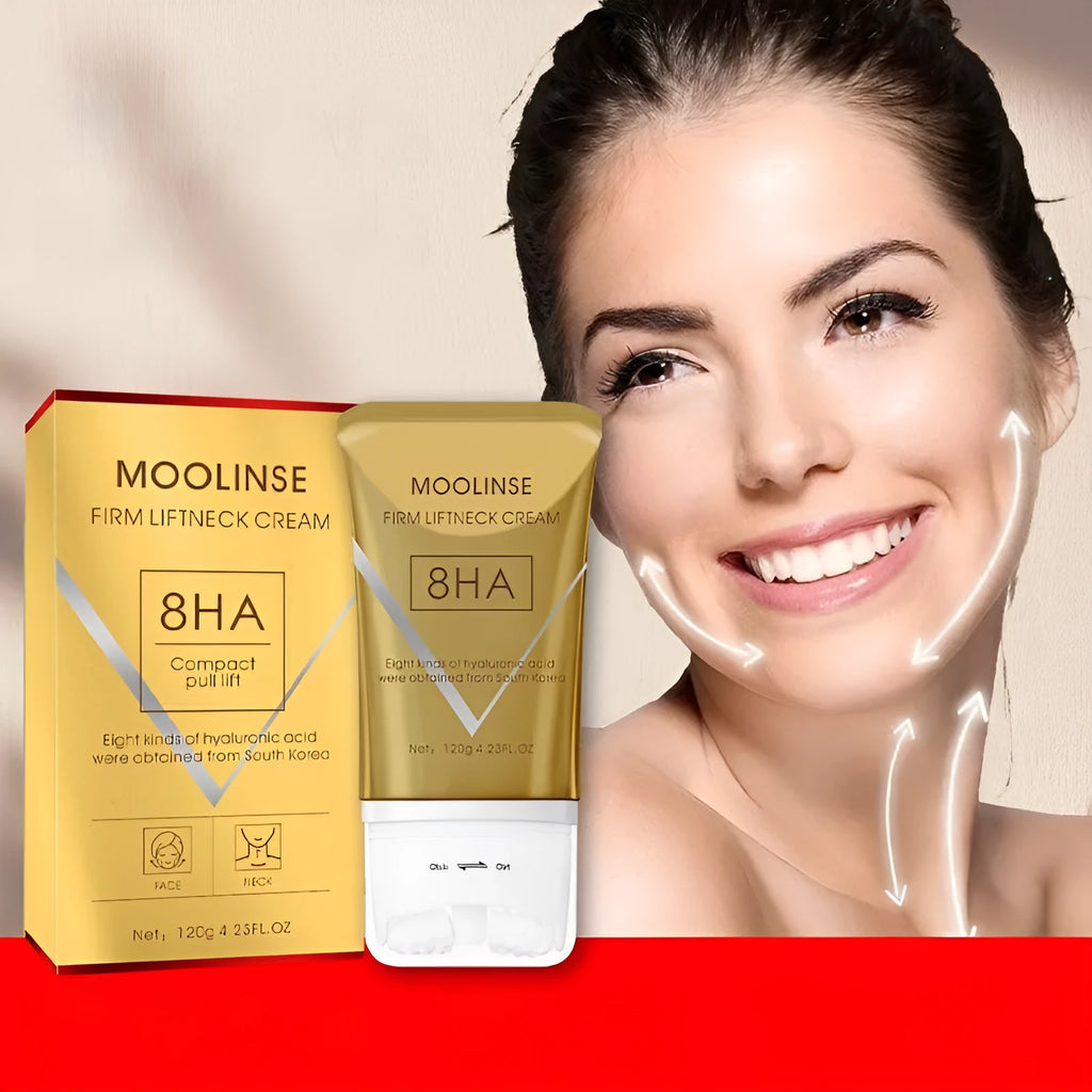 Neck cream with roller applicator for dry skin treatment in medium sample size packaging