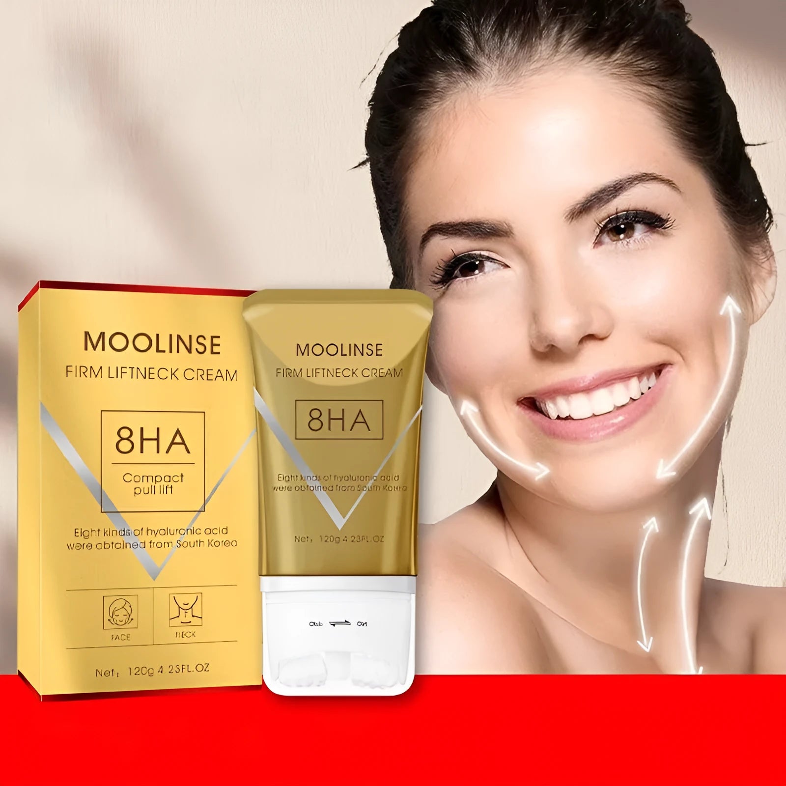 Neck cream with roller applicator for dry skin treatment in medium sample size packaging