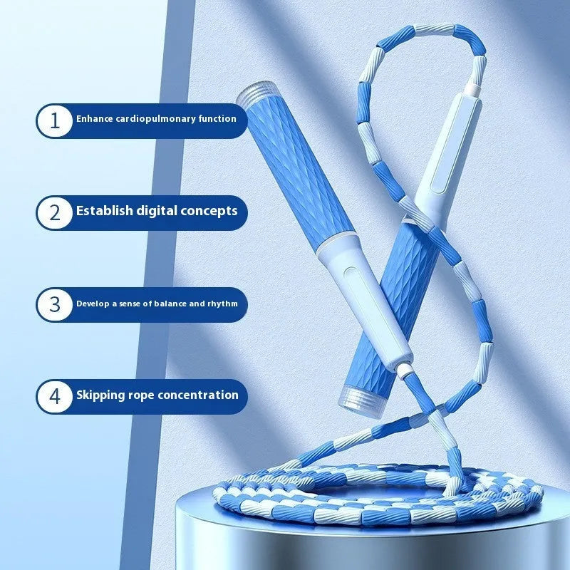 Children's bamboo bead skipping rope in blue colour with non-knotted design
