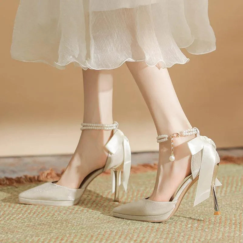 Women's high heel pumps pointed toe stiletto heel waterproof platform solid colour shoes