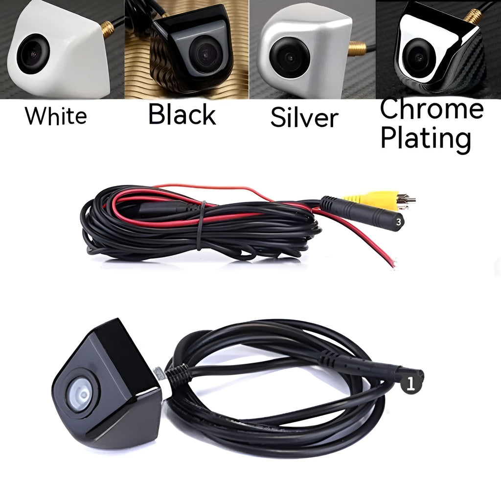 Screw plug-in HD car reverse camera with metal shell, shown in black finish.