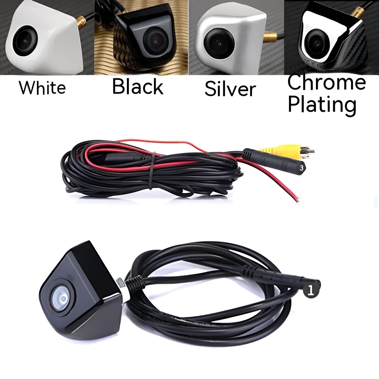 Screw plug-in HD car reverse camera with metal shell, shown in black finish.