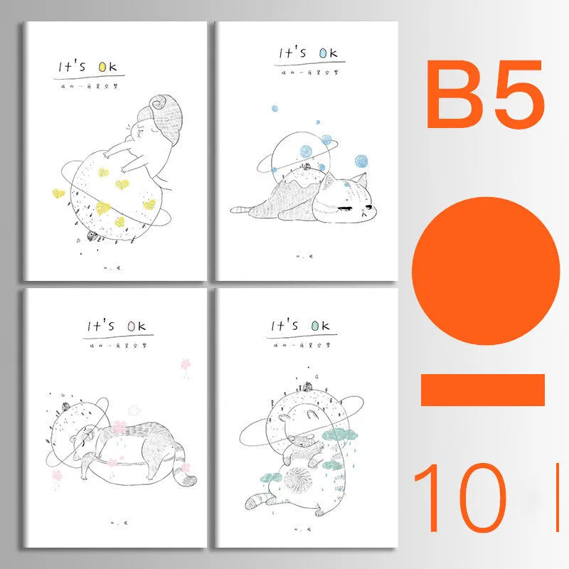Ten thread-bound notebooks with kraft paper covers in various designs including botanical and animal themes