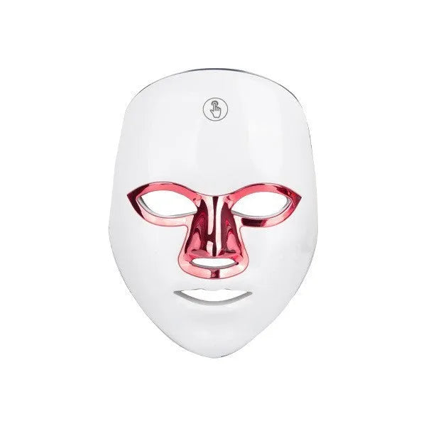 White gold rechargeable LED light therapy beauty mask with adjustable head strap.