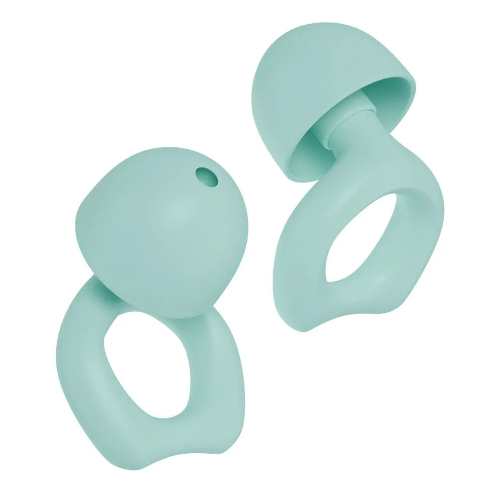 A pair of reusable silicone soundproof earplugs in various colours on OPP packaging.