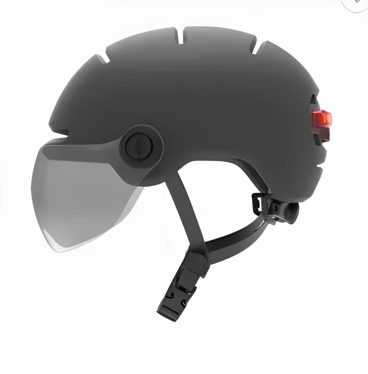 Adult cycling helmet with integrated red LED brake light on the back, shown in size M and L.