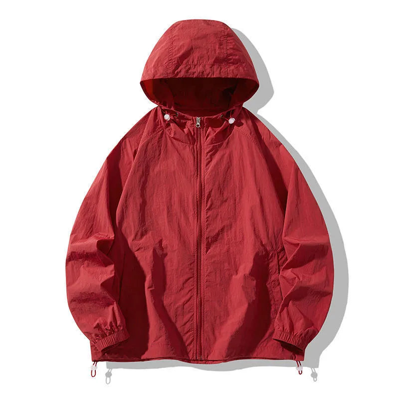 Outdoor sports coat jacket in nylon blend fabric available in multiple colours including beige, black, gray, navy blue, pink, purple, and wine red