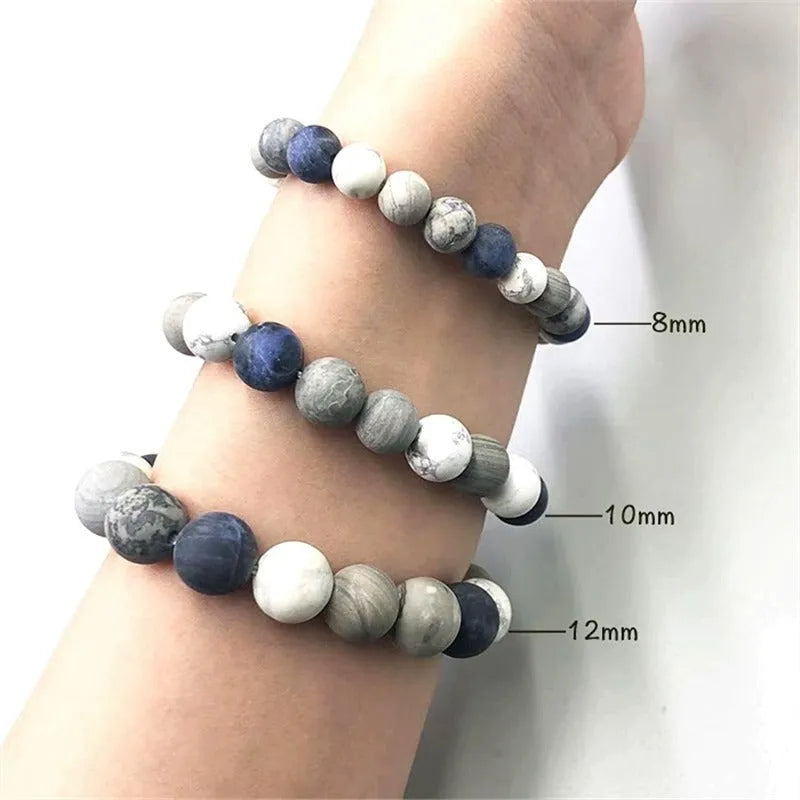 Handmade men's planet stone bracelet with starry sky beads in a U-shaped design.